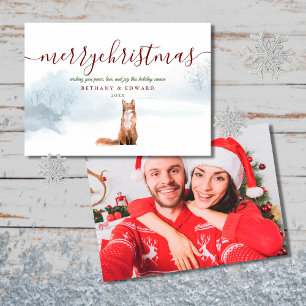 Tarjeta Festiva Merry Christmas Winter Fox Couple Photo