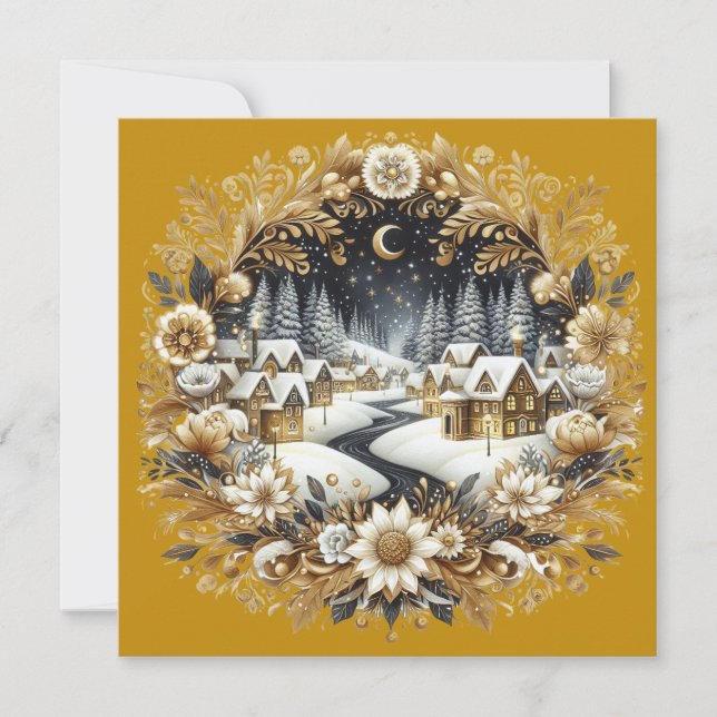 Tarjeta Festiva Merry Christmas & Winter village  (Anverso)