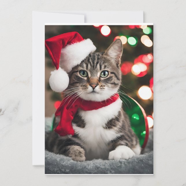 Tarjeta Festiva Merry Christmas with a cute kitten (Anverso)
