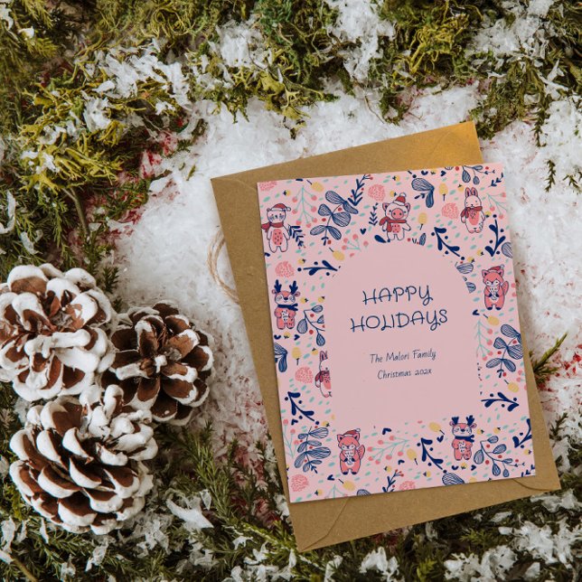 Tarjeta Festiva Merry Christmas Woodland Friends in Winter Forest  (Subido por el creador)