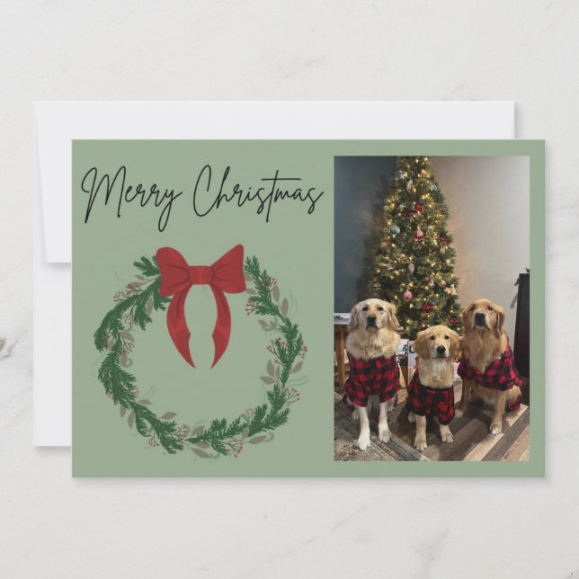 Tarjeta Festiva Merry Christmas Wreath Photo Card (Anverso)