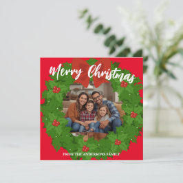 Tarjeta Festiva Merry Christmas Wreath Photo Personalized Family N