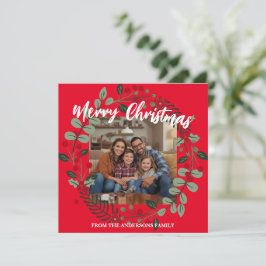 Tarjeta Festiva Merry Christmas Wreath Photo Personalized Family N