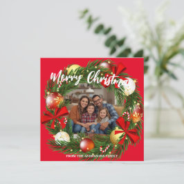 Tarjeta Festiva Merry Christmas Wreath Photo Personalized Family N