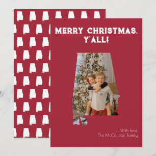 Tarjeta Festiva Merry Christmas Y'all Crimson Alabama State Photo