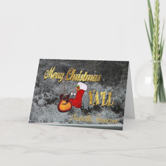 Tarjeta Festiva Merry Christmas Yall Nashville Tennessee (Anverso)
