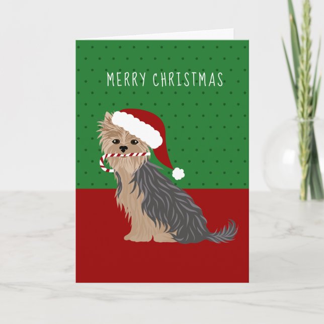 Tarjeta Festiva Merry Christmas Yorkie Cute Yorkshire Terrier (Anverso)