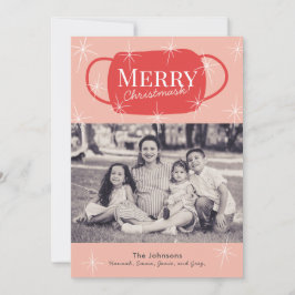 Tarjeta Festiva Merry Christmask Retro Pink Christmas Photo Card