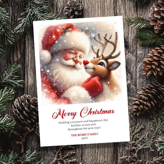 Tarjeta Festiva Merry Classic Santa Rudolph Illustration Greeting  (Merry Classic Santa Rudolph Illustration Greeting Card)