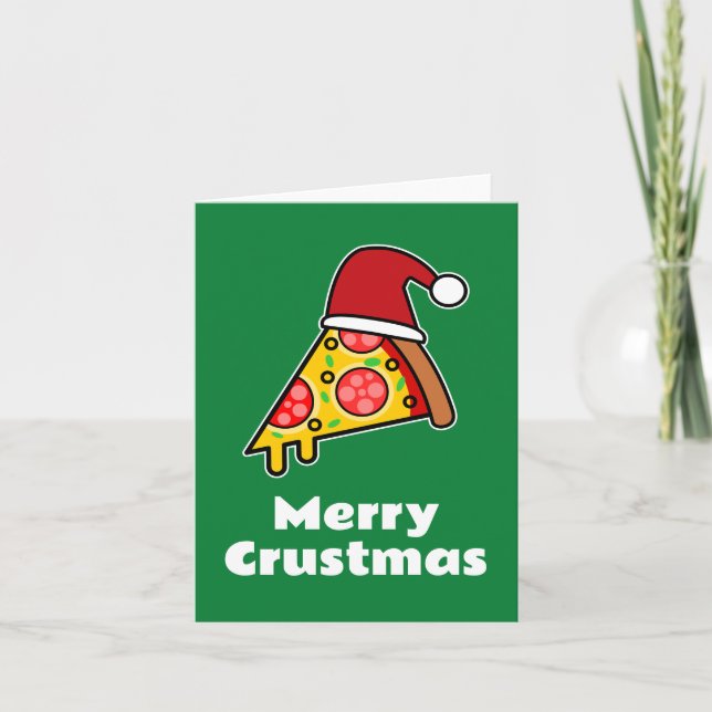 Tarjeta Festiva Merry Crustmas FUNNY PIZZA SLICE SANTA (Anverso)