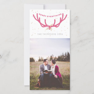 Tarjeta Festiva Merry Everything Antler Faux Purpurina Photo