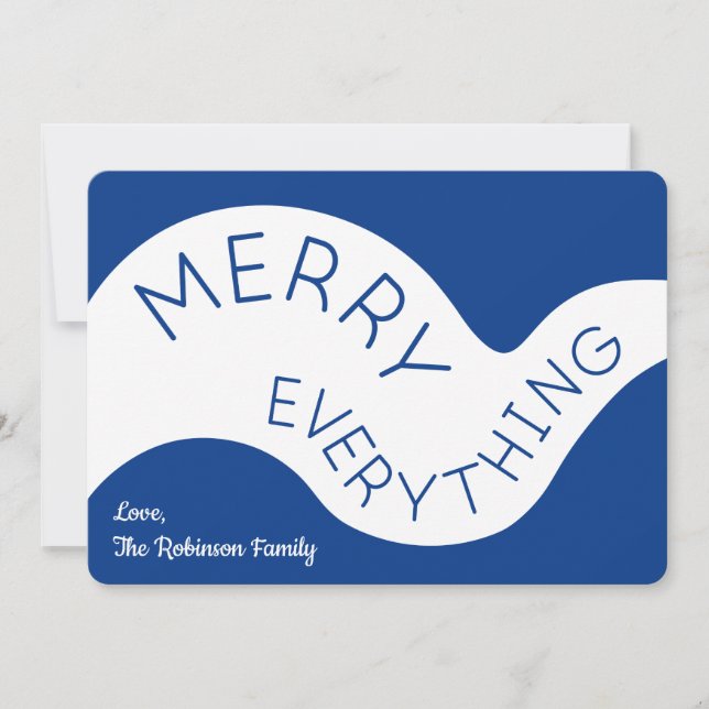 Tarjeta Festiva Merry Everything Blue Typography Resumen Curvas ab (Anverso)