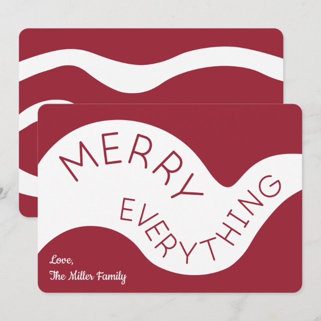 Tarjeta Festiva Merry Everything Burgundy White Abstract Curvas (Anverso / Reverso)