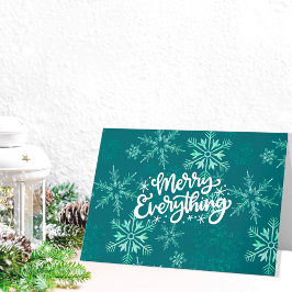 Tarjeta Festiva Merry Everything Calligraphy Green Snowflake