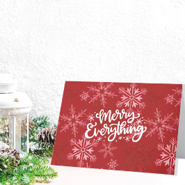 Tarjeta Festiva Merry Everything Calligraphy Red Snowflake