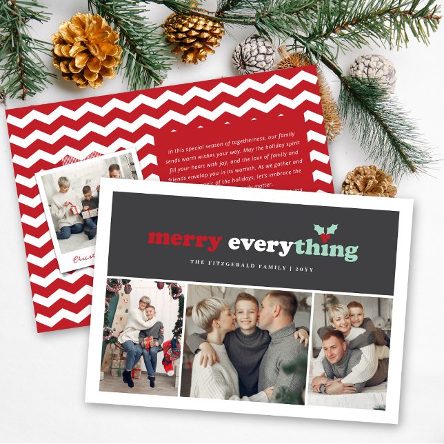 Tarjeta Festiva Merry Everything Color Blocks Moderno 3 Photo (Subido por el creador)