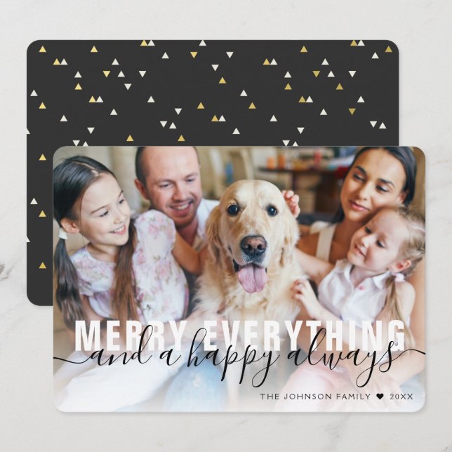 Tarjeta Festiva Merry Everything Familia Relieve metalizado dorado (Anverso / Reverso)