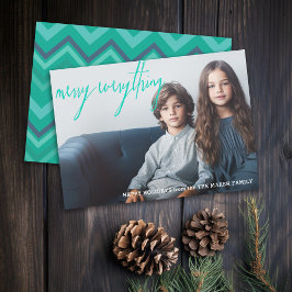 Tarjeta Festiva Merry Everything - Full Photo with Funky Chevrons