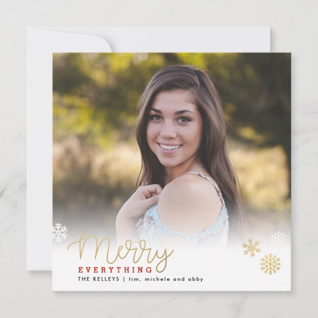 Tarjeta Festiva Merry Everything Gold Square  Photo Holiday Card (Anverso)