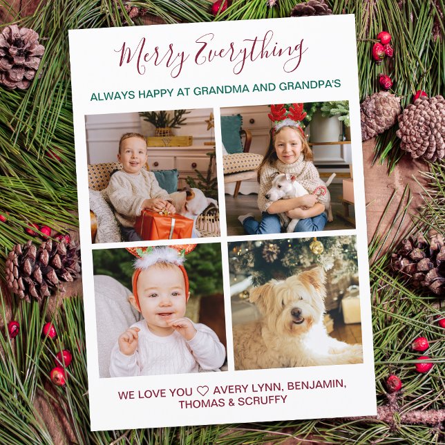 Tarjeta Festiva Merry Everything Grandparent 4 Photo Navidades (Subido por el creador)