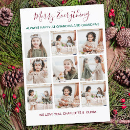 Tarjeta Festiva Merry Everything Grandparent 9 Navidades de fotos