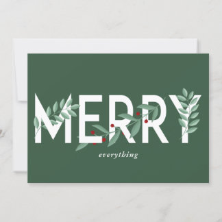Tarjeta Festiva Merry Everything Green Holly Berries Foliage