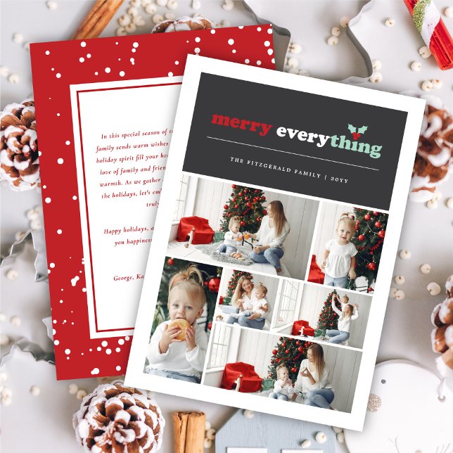 Tarjeta Festiva Merry Everything Mod Color Blocks MistletoPhoto (Subido por el creador)