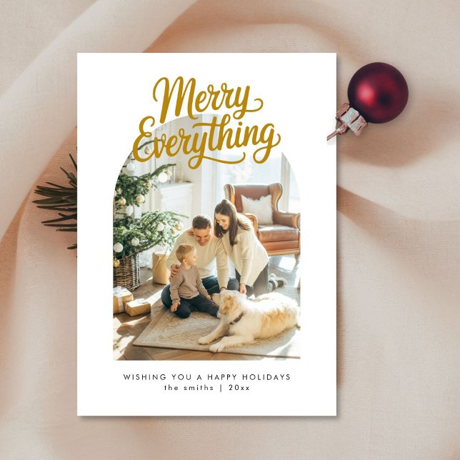 Tarjeta Festiva Merry Everything Modern Arch Photo Christmas Card (Subido por el creador)