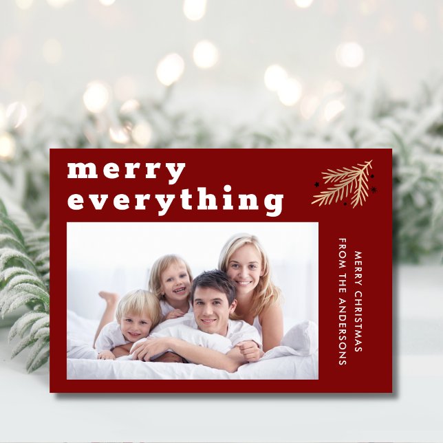 Tarjeta Festiva Merry Everything Moderne Red Photo (Subido por el creador)