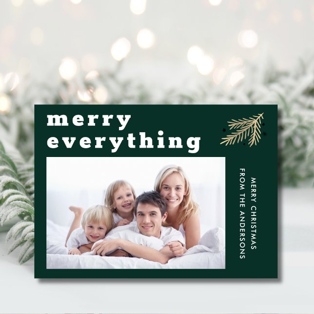 Tarjeta Festiva Merry Everything Moderne Spruce Green Photo (Subido por el creador)