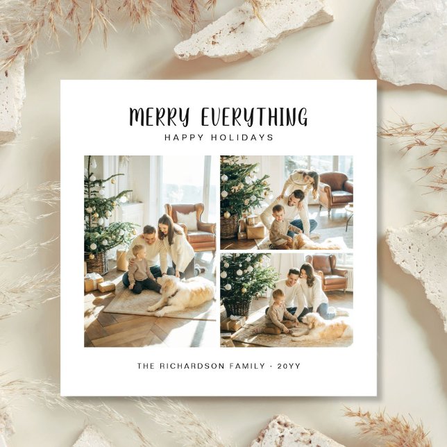 Tarjeta Festiva Merry Everything Moderno 4 Photo Family Navidades (Subido por el creador)