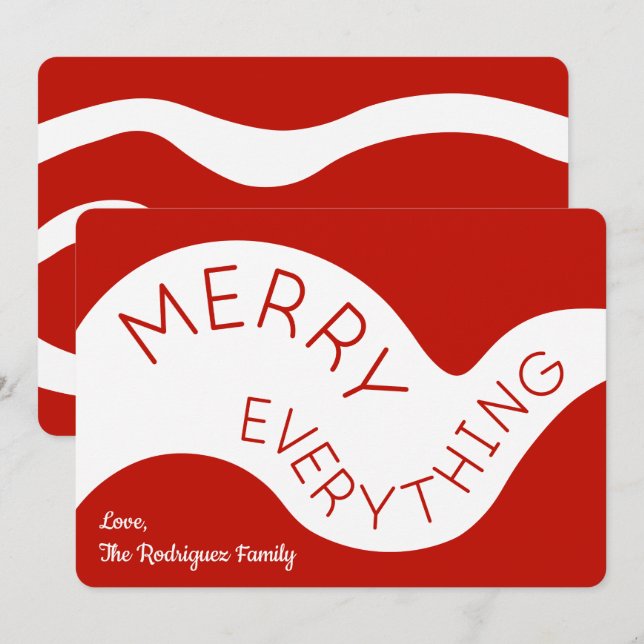 Tarjeta Festiva Merry Everything Red Typography Resumen Curvas abs (Anverso / Reverso)