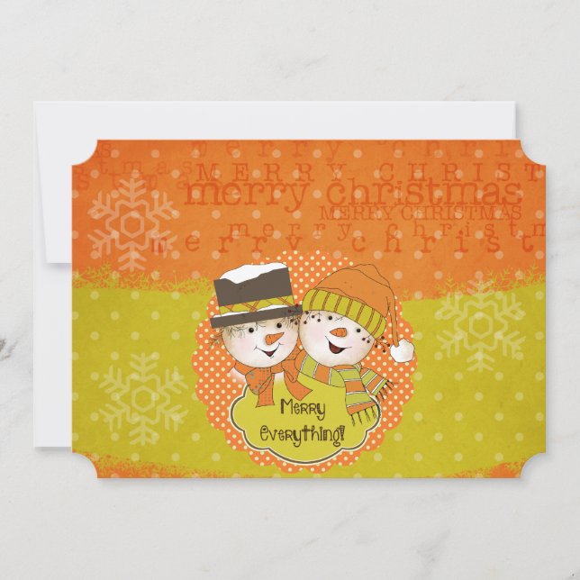 Tarjeta Festiva Merry Everything Snowmen (Anverso)