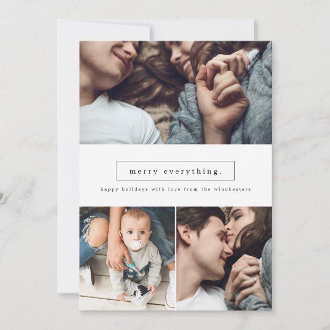 Tarjeta Festiva Merry Everything Three Collage de fotos Holiday Ca (Anverso)