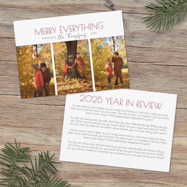 Tarjeta Festiva Merry Everything Three Photo Christmas Card (Subido por el creador)