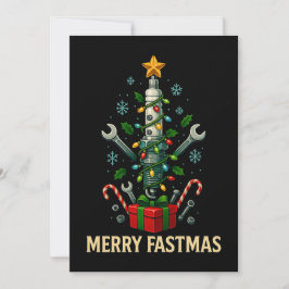 Tarjeta Festiva Merry Fastmas Spark Plug Christmas Tree Mechanic