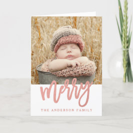 Tarjeta Festiva Merry Faux Rose Gold Foil | Holiday 2 Photo