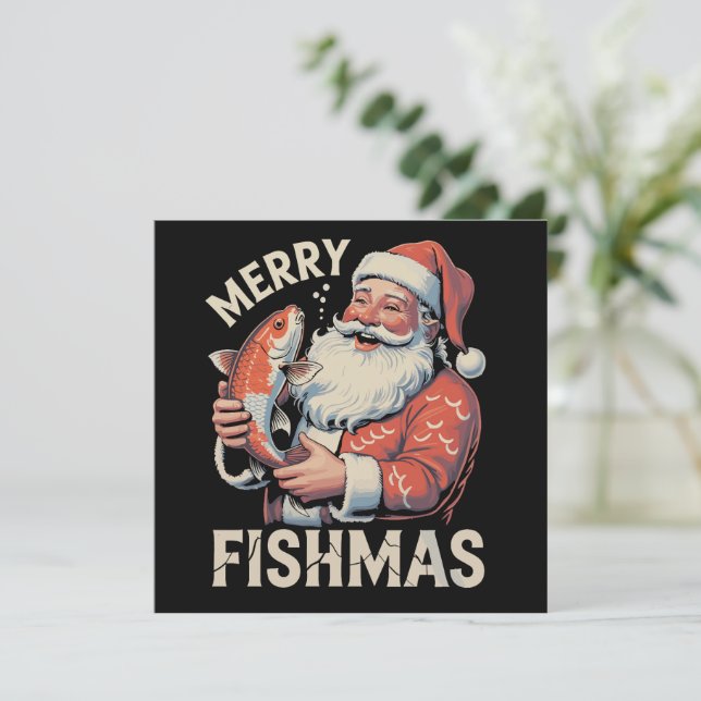 Tarjeta Festiva Merry Fishmas Navidades graciosos (Anverso de pie)