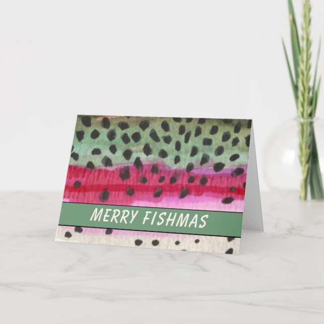 Tarjeta Festiva Merry Fishmas Trout Fisherman (Anverso)