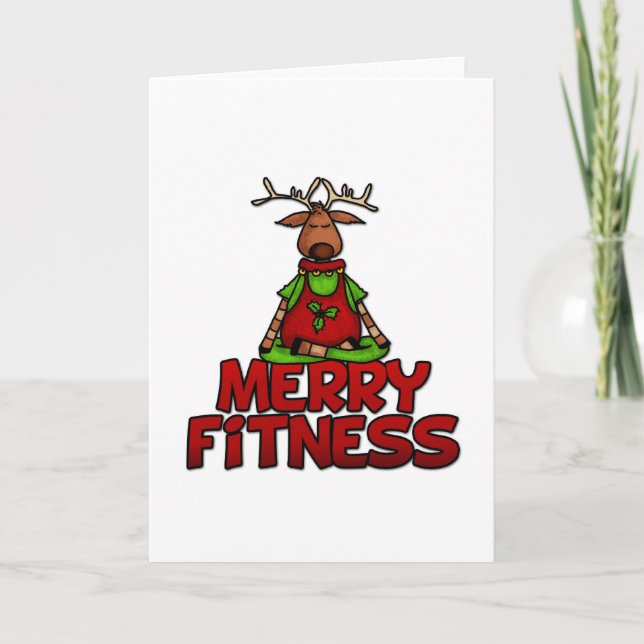 Tarjeta Festiva Merry Fitness - Yoga - Reindeer en Lotus Postura (Anverso)