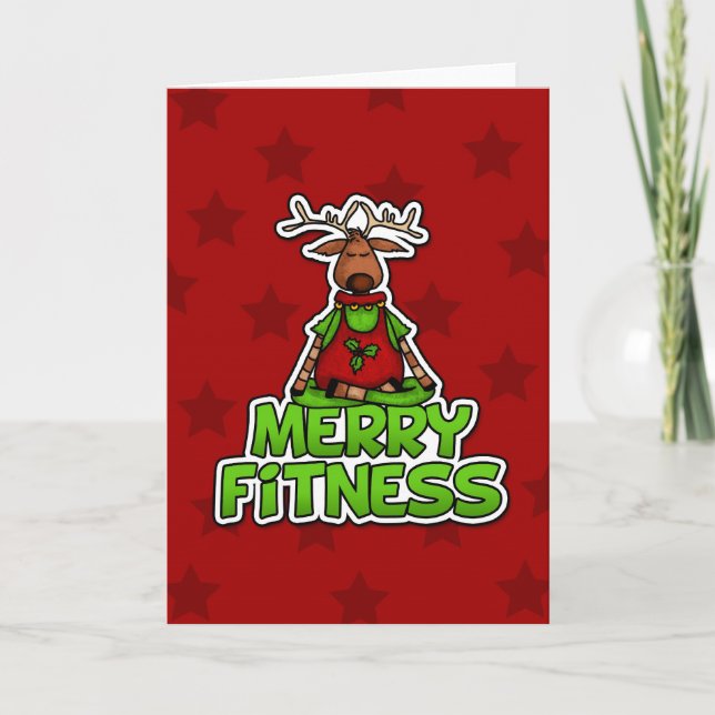 Tarjeta Festiva Merry Fitness - Yoga - Reindeer en Lotus Postura (Anverso)