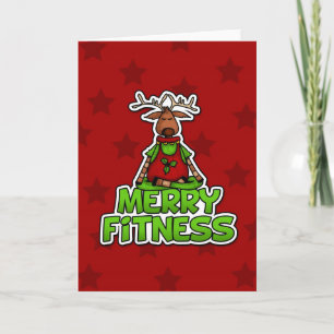Tarjeta Festiva Merry Fitness - Yoga - Reindeer en Lotus Postura