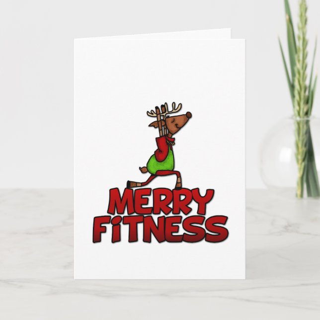 Tarjeta Festiva Merry Fitness - Yoga Reindeer Half Warrior Posture (Anverso)