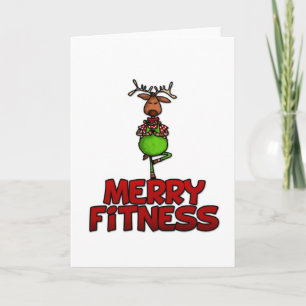 Tarjeta Festiva Merry Fitness - Yoga - reno en la postura del árbo