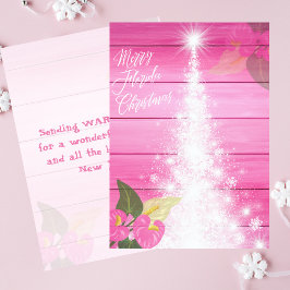 Tarjeta Festiva Merry Florida Navidades Pink Hibiscus White Tree