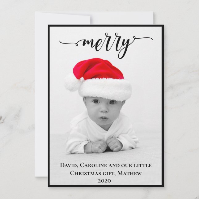 Tarjeta Festiva Merry ~ Foto personalizada (Anverso)