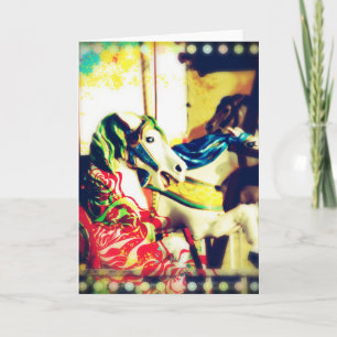 Tarjeta Festiva Merry-Go-Round Horses Verano Flashback Digital Art