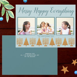 Tarjeta Festiva Merry Gold Blue Simple 3 Collage de fotos