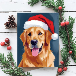 Tarjeta Festiva Merry Golden Retriever | Santa Hat Dog Christmas