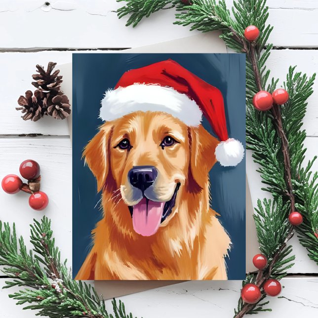 Tarjeta Festiva Merry Golden Retriever | Santa Hat Dog Christmas (Subido por el creador)